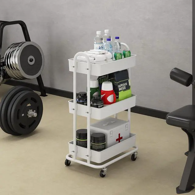 Alt view image 4 of 7 - 3-Tier Utility Cart with Wheels, Rolling Cart, Storage Shelves, Multi-Functional Organizer Cart for Bathroom, Office, Kitchen, White
