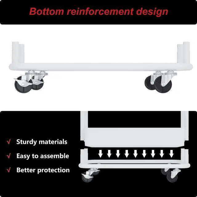 Alt view image 5 of 7 - 3-Tier Utility Cart with Wheels, Rolling Cart, Storage Shelves, Multi-Functional Organizer Cart for Bathroom, Office, Kitchen, White
