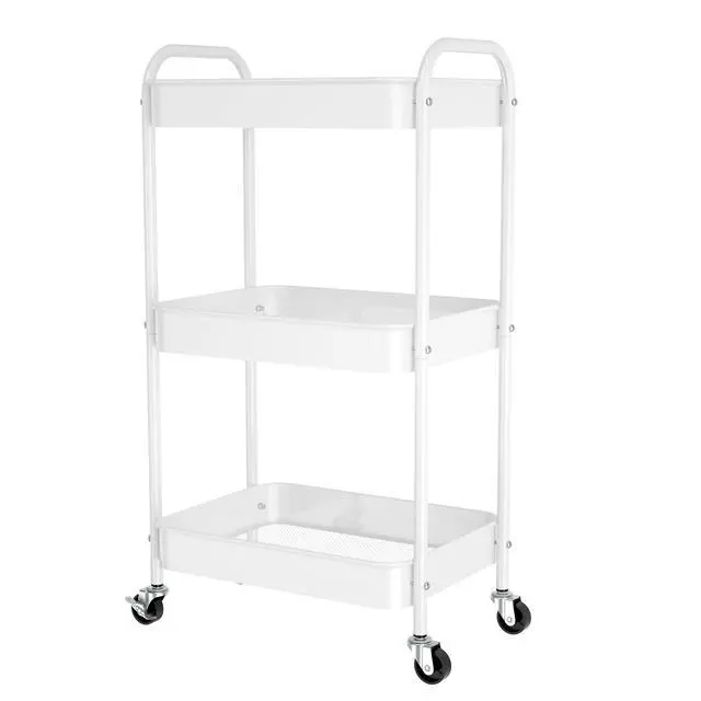 Alt view image 7 of 7 - 3-Tier Rolling Cart, Metal Utility Storage Carts with Wheels,White | Multi-Functional Organizer Snack Cart Easy Assembly