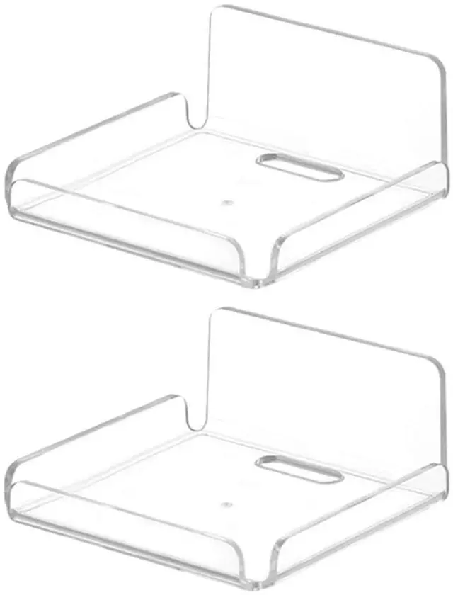 Main image of 2 Pack Clear Acrylic Floating Shelves, Wall Mounted, No Drill, Space Saving, Transparent, Secure Mounting, Easy Installation, Cable Management, Bathroom Office Home