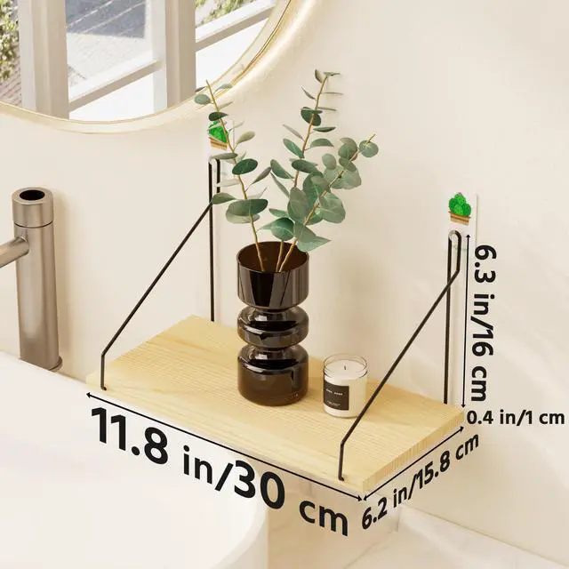 Alt view image 3 of 7 - Elevate Your Space with Rustic Wood Floating Shelves Set of 3- Perfect for Bedroom, Living Room, Bathroom, and Kitchen Decor - Easy Installation, No Drilling Needed!