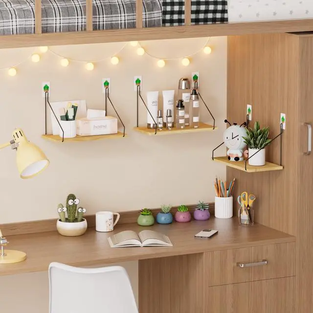 Alt view image 5 of 7 - Elevate Your Space with Rustic Wood Floating Shelves Set of 3- Perfect for Bedroom, Living Room, Bathroom, and Kitchen Decor - Easy Installation, No Drilling Needed!