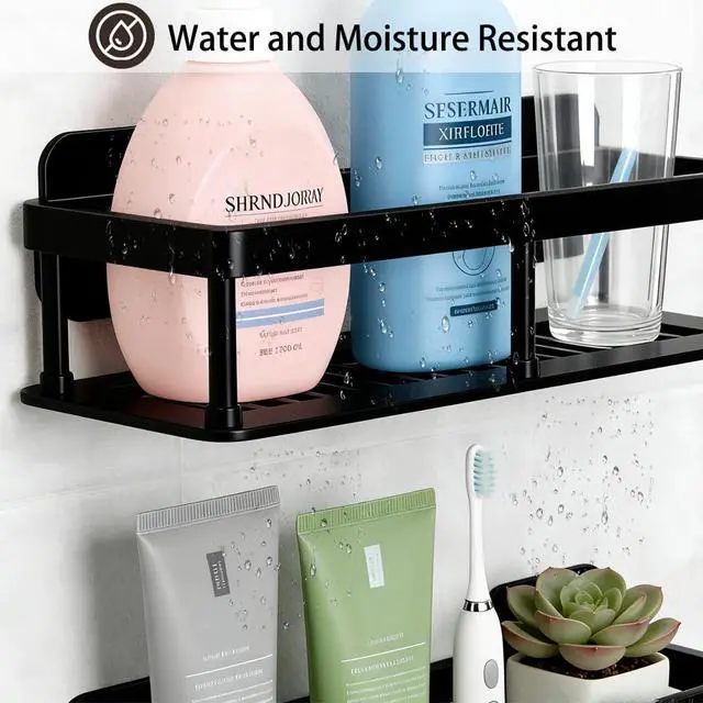 Alt view image 4 of 7 - 2pc Wall Mounted Floating Shelf, Detachable Storage Rack,No Drill Shelves for Wall,Floating Shelves Damage-Free Expand Walls Space for Living Room Kitchen Bathroom (4, Black)