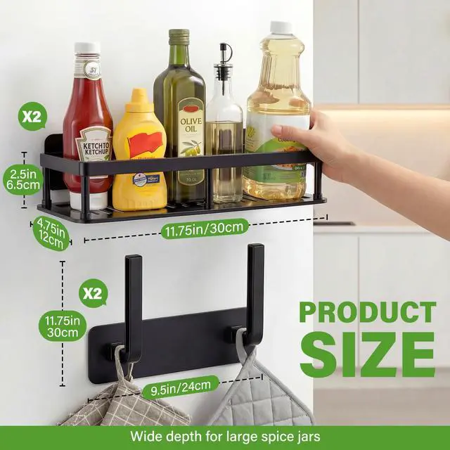 Alt view image 3 of 7 - 2pc Wall Mounted Floating Shelf, Detachable Storage Rack,No Drill Shelves for Wall,Floating Shelves Damage-Free Expand Walls Space for Living Room Kitchen Bathroom (4, Black)