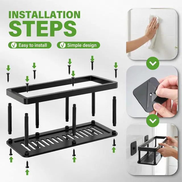 Alt view image 2 of 7 - 2pc Wall Mounted Floating Shelf, Detachable Storage Rack,No Drill Shelves for Wall,Floating Shelves Damage-Free Expand Walls Space for Living Room Kitchen Bathroom (4, Black)
