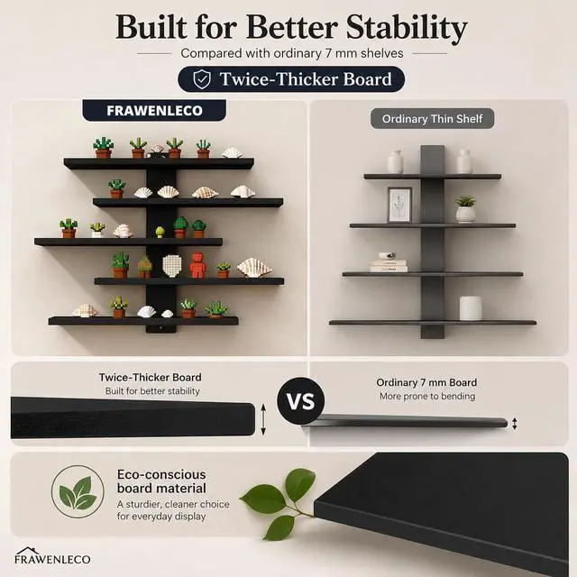 Alt view image 4 of 7 - No Drill Wall Shelf, 5-Tier Black Floating Shelves with Adhesive, Damage-Free Wall Mounted Organizer for Bathroom, Kitchen, Living Room, Bedroom(Black)