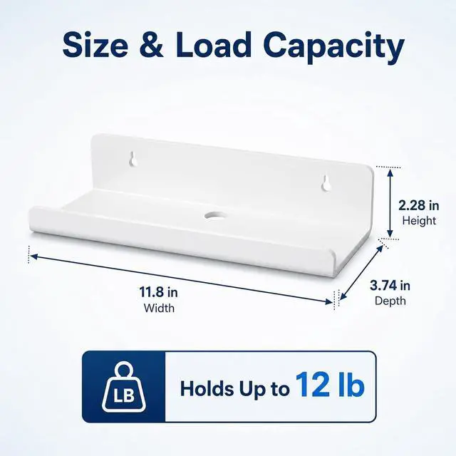 Alt view image 2 of 7 - White Acrylic Floating Shelves, No Drill Wall Shelves, 4 Pack | Glossy White Acrylic; 4 Pack Wall Shelves; Adhesive or Screw Mount; No Drill Option; 12 lb Max Load