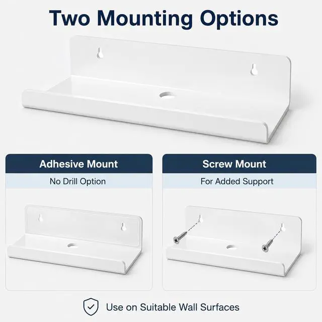 Alt view image 3 of 7 - White Acrylic Floating Shelves, No Drill Wall Shelves, 4 Pack | Glossy White Acrylic; 4 Pack Wall Shelves; Adhesive or Screw Mount; No Drill Option; 12 lb Max Load