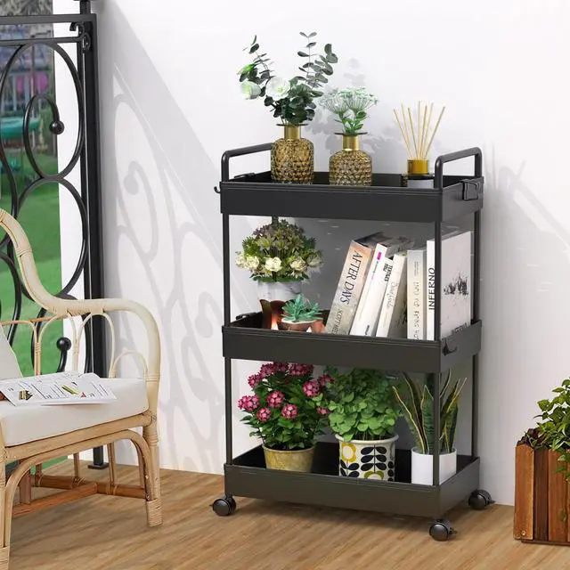 Alt view image 6 of 7 - 3 Tier Slim Rolling Storage Cart Organizer with Wheels, Black | Utility cart for bathroom, laundry, bedside, dorm&narrow spaces. Fits craft, nail, makeup, snack, art, diaper&baby essentials