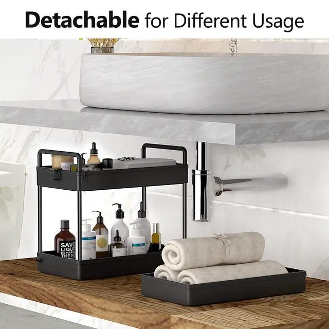 Alt view image 4 of 7 - 3 Tier Slim Rolling Storage Cart Organizer with Wheels, Black | Utility cart for bathroom, laundry, bedside, dorm&narrow spaces. Fits craft, nail, makeup, snack, art, diaper&baby essentials