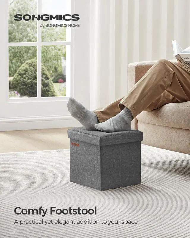 Alt view image 2 of 7 - 11.8 Inches Small Folding Storage Ottoman Cube, Storage Footrest, Foot Rest Stool, for Living Room, Bedroom, Dorm, Dark Gray ULSF028G01