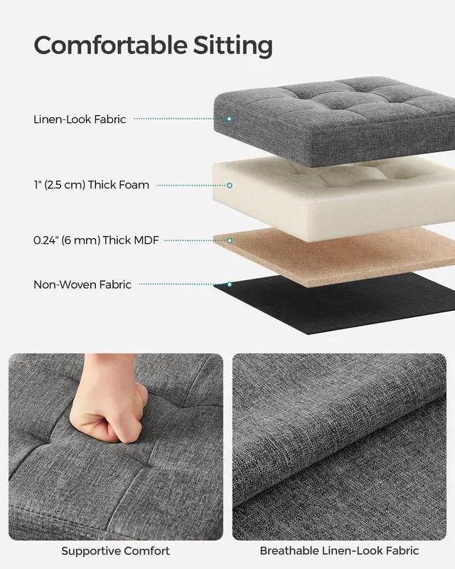 Alt view image 3 of 7 - 11.8 Inches Small Folding Storage Ottoman Cube, Storage Footrest, Foot Rest Stool, for Living Room, Bedroom, Dorm, Dark Gray ULSF028G01