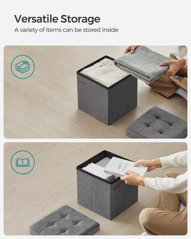 Alt view image 4 of 7 - 11.8 Inches Small Folding Storage Ottoman Cube, Storage Footrest, Foot Rest Stool, for Living Room, Bedroom, Dorm, Dark Gray ULSF028G01