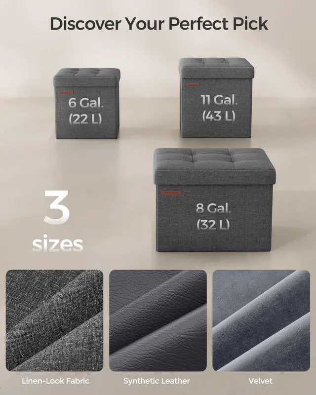 Alt view image 6 of 7 - 11.8 Inches Small Folding Storage Ottoman Cube, Storage Footrest, Foot Rest Stool, for Living Room, Bedroom, Dorm, Dark Gray ULSF028G01