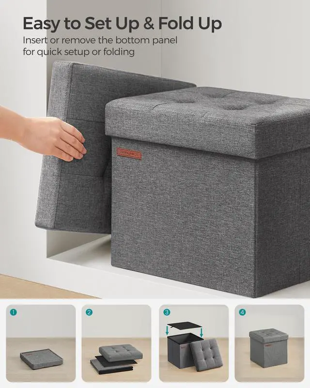 Alt view image 7 of 7 - 11.8 Inches Small Folding Storage Ottoman Cube, Storage Footrest, Foot Rest Stool, for Living Room, Bedroom, Dorm, Dark Gray ULSF028G01