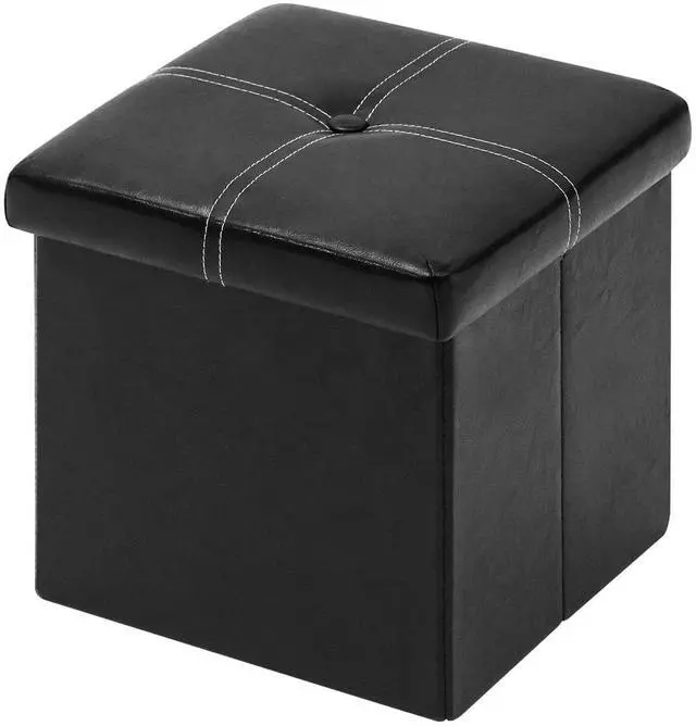 Main image of Storage Ottoman Cube, 11.8" Faux Leather Footrest Chest,Black | Foldable Small Ottoman with Storage, Square Foot Rest Padded Seat Coffee Table, for Dorm Living Room