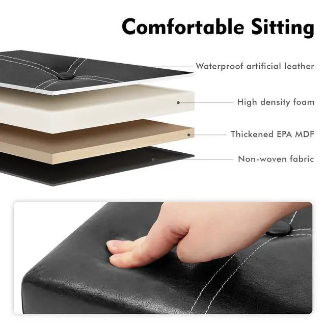 Alt view image 3 of 6 - Storage Ottoman Cube, 11.8" Faux Leather Footrest Chest,Black | Foldable Small Ottoman with Storage, Square Foot Rest Padded Seat Coffee Table, for Dorm Living Room