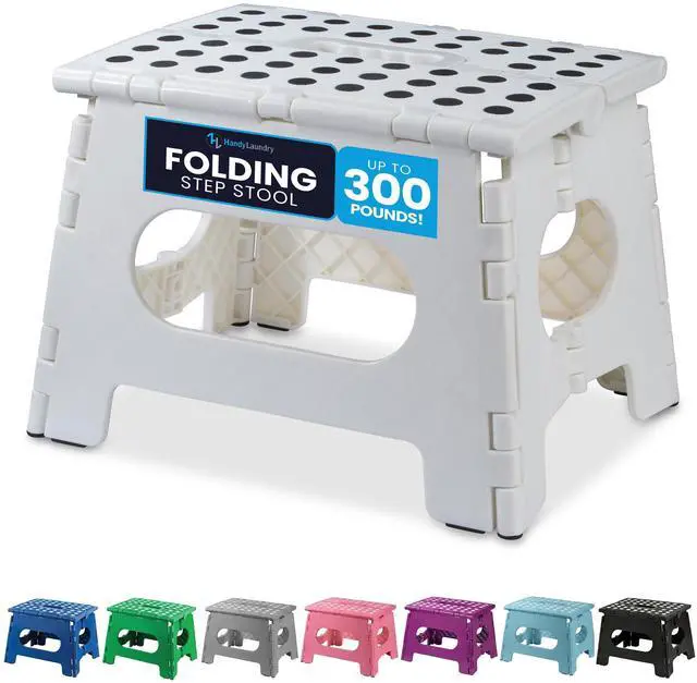 Main image of Folding Step Stool 9 Inch, White, Non-Slip Holds 300 lbs | Foldable Collapsible Step Stool, Kitchen Bathroom Bedroom, Adults