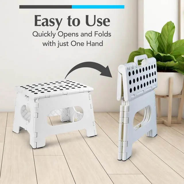 Alt view image 3 of 7 - Folding Step Stool 9 Inch, White, Non-Slip Holds 300 lbs | Foldable Collapsible Step Stool, Kitchen Bathroom Bedroom, Adults
