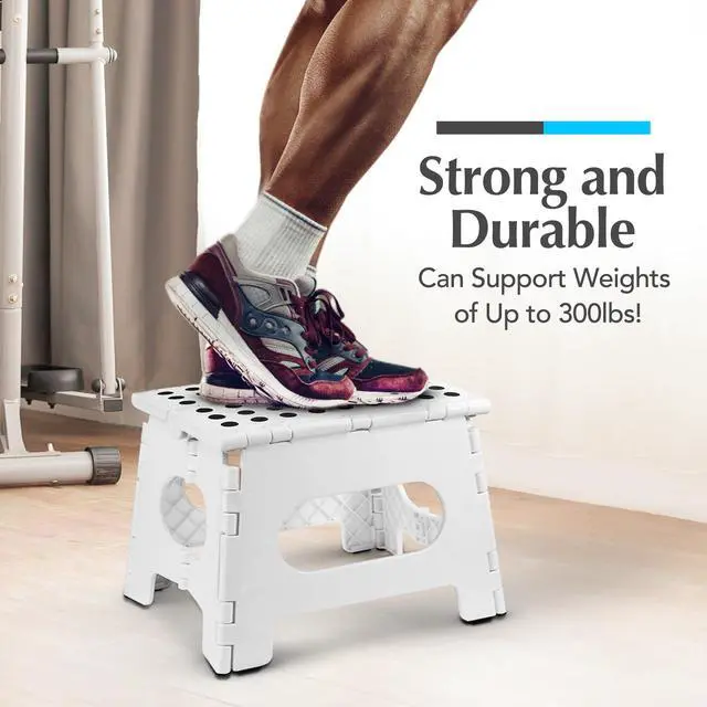 Alt view image 4 of 7 - Folding Step Stool 9 Inch, White, Non-Slip Holds 300 lbs | Foldable Collapsible Step Stool, Kitchen Bathroom Bedroom, Adults
