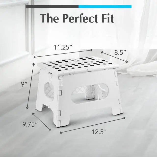 Alt view image 5 of 7 - Folding Step Stool 9 Inch, White, Non-Slip Holds 300 lbs | Foldable Collapsible Step Stool, Kitchen Bathroom Bedroom, Adults