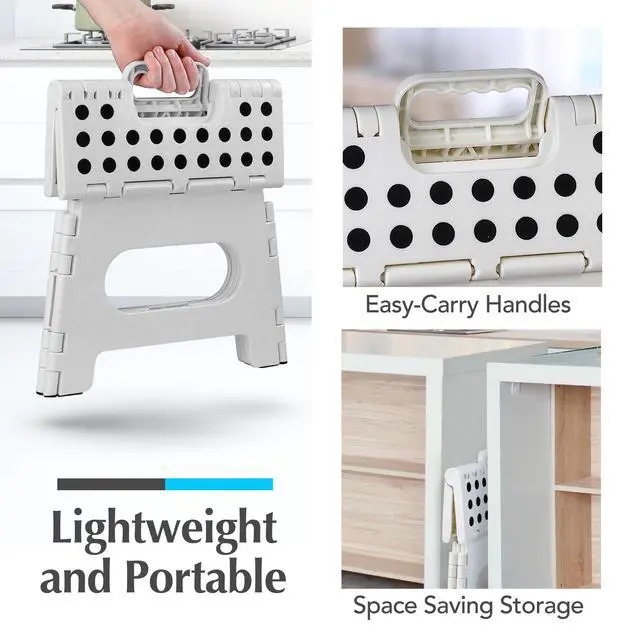 Alt view image 6 of 7 - Folding Step Stool 9 Inch, White, Non-Slip Holds 300 lbs | Foldable Collapsible Step Stool, Kitchen Bathroom Bedroom, Adults