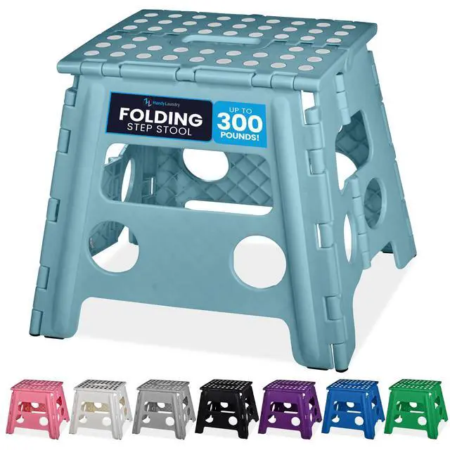 Main image of Folding Step Stool 13 Inch, Teal, Non-Slip Holds 300 lbs | Foldable Collapsible Step Stool, Kitchen Bathroom Bedroom, Adults