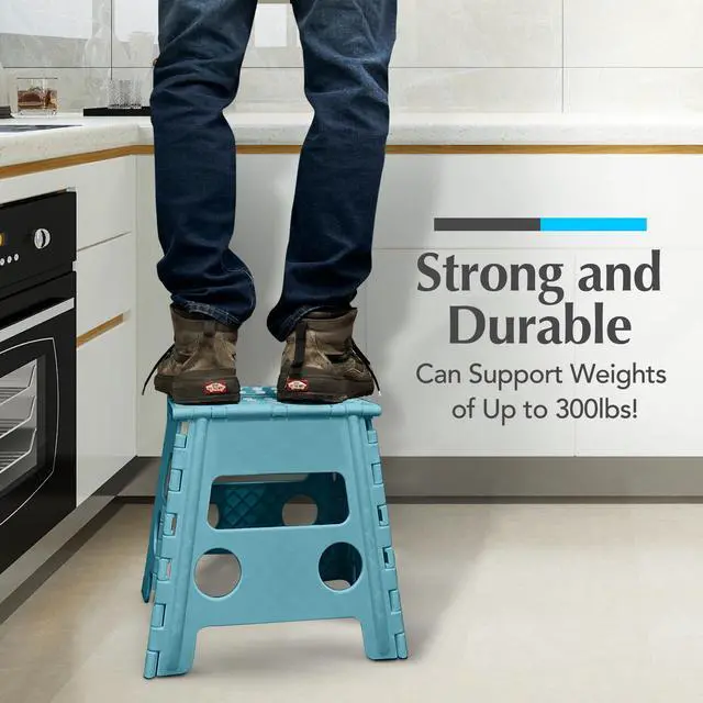 Alt view image 4 of 7 - Folding Step Stool 13 Inch, Teal, Non-Slip Holds 300 lbs | Foldable Collapsible Step Stool, Kitchen Bathroom Bedroom, Adults