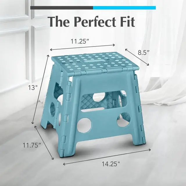Alt view image 5 of 7 - Folding Step Stool 13 Inch, Teal, Non-Slip Holds 300 lbs | Foldable Collapsible Step Stool, Kitchen Bathroom Bedroom, Adults