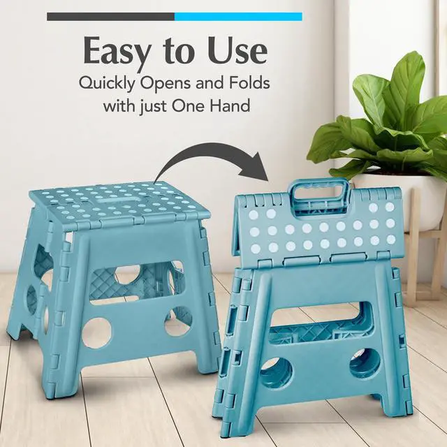 Alt view image 3 of 7 - Folding Step Stool 13 Inch, Teal, Non-Slip Holds 300 lbs | Foldable Collapsible Step Stool, Kitchen Bathroom Bedroom, Adults