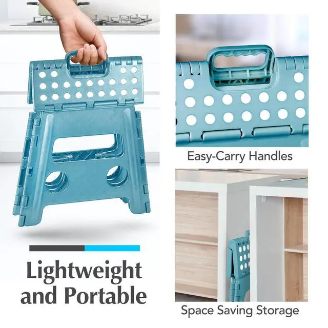 Alt view image 6 of 7 - Folding Step Stool 13 Inch, Teal, Non-Slip Holds 300 lbs | Foldable Collapsible Step Stool, Kitchen Bathroom Bedroom, Adults