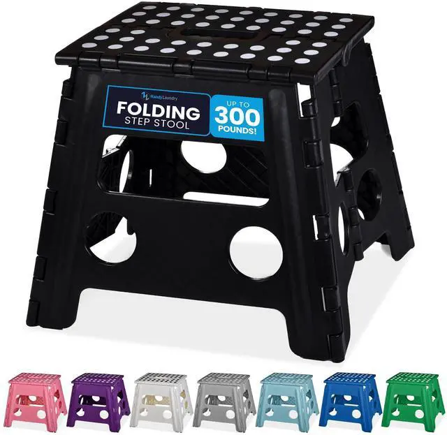 Main image of Folding Step Stool 13 Inch, Black, Non-Slip Holds 300 lbs | Foldable Collapsible Step Stool, Kitchen Bathroom Bedroom, Adults