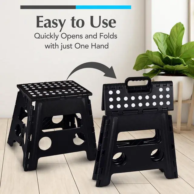 Alt view image 3 of 7 - Folding Step Stool 13 Inch, Black, Non-Slip Holds 300 lbs | Foldable Collapsible Step Stool, Kitchen Bathroom Bedroom, Adults