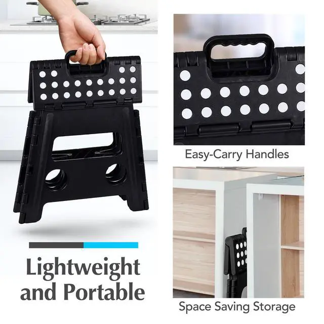 Alt view image 6 of 7 - Folding Step Stool 13 Inch, Black, Non-Slip Holds 300 lbs | Foldable Collapsible Step Stool, Kitchen Bathroom Bedroom, Adults