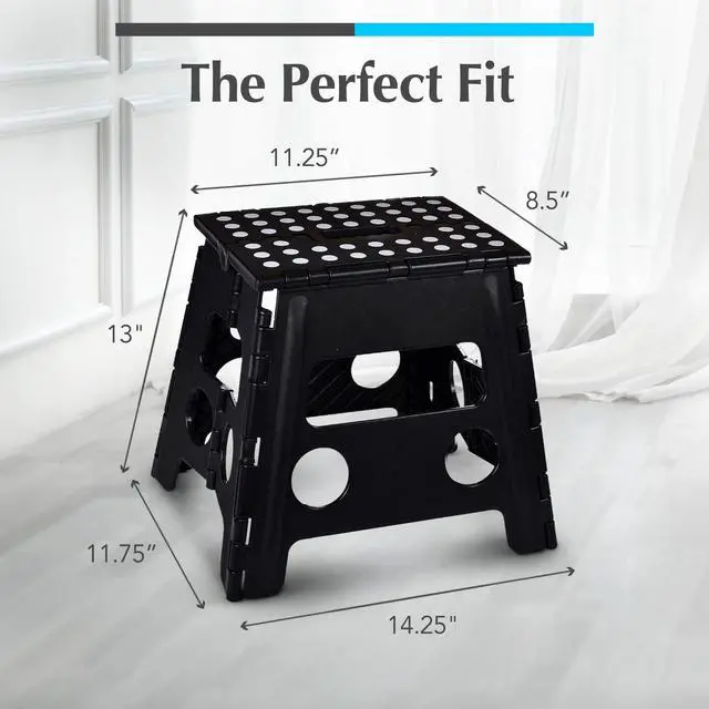Alt view image 5 of 7 - Folding Step Stool 13 Inch, Black, Non-Slip Holds 300 lbs | Foldable Collapsible Step Stool, Kitchen Bathroom Bedroom, Adults