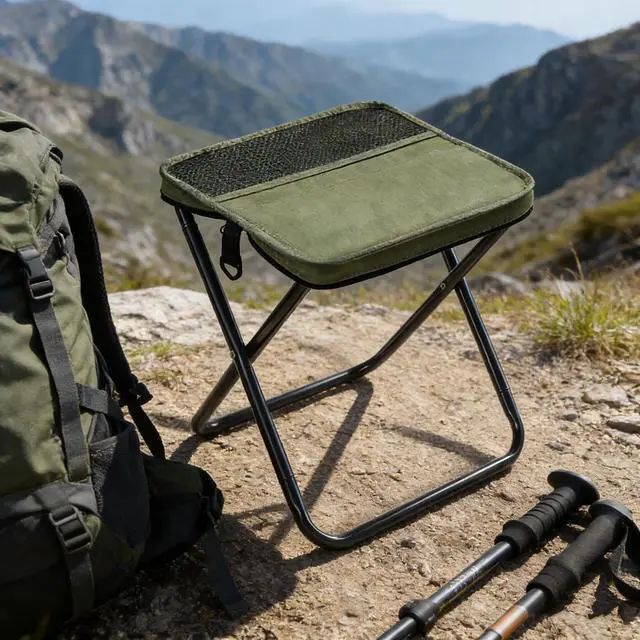 Alt view image 4 of 7 - Outdoor Backpack Folding Stool, Pencil Case Stool, Portable Lightweight Camping Gear, Sports Folding Chair, Handbag StoolCrossbody Bag Stool | Black
