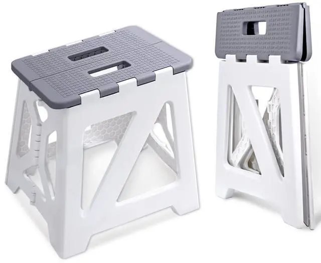 Main image of Foldable Step Stool (1 Pack), 12.9 Tall up to 300 lb Sturdy Plastic Folding Step Stool for Adults Kitchen Bathroom, Portable Small Stool Travel Foot Stool, Folding Stool for Home & Outdoor Use Gray