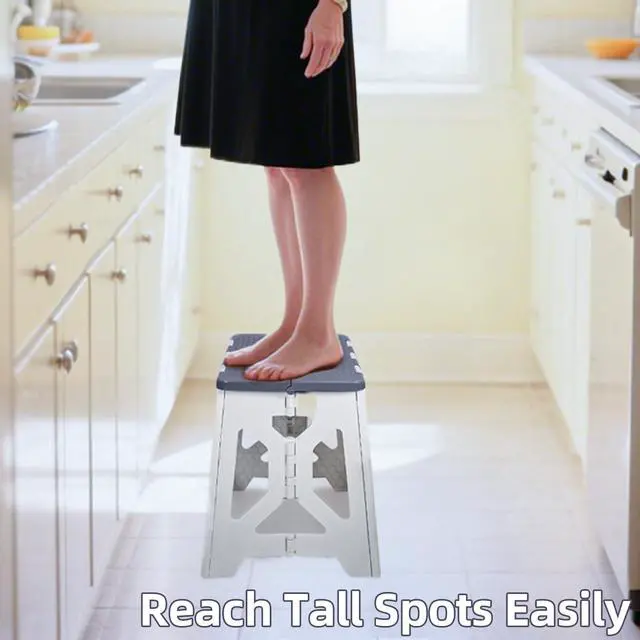 Alt view image 6 of 7 - Foldable Step Stool (1 Pack), 12.9 Tall up to 300 lb Sturdy Plastic Folding Step Stool for Adults Kitchen Bathroom, Portable Small Stool Travel Foot Stool, Folding Stool for Home & Outdoor Use Gray