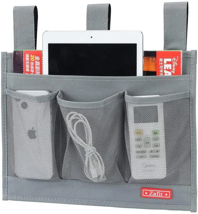 Main image of Hanging Bedside Caddy, Bedside Storage Organizer for Magazine, Phone, Remote control (Classic 4 Pockets-Grey)