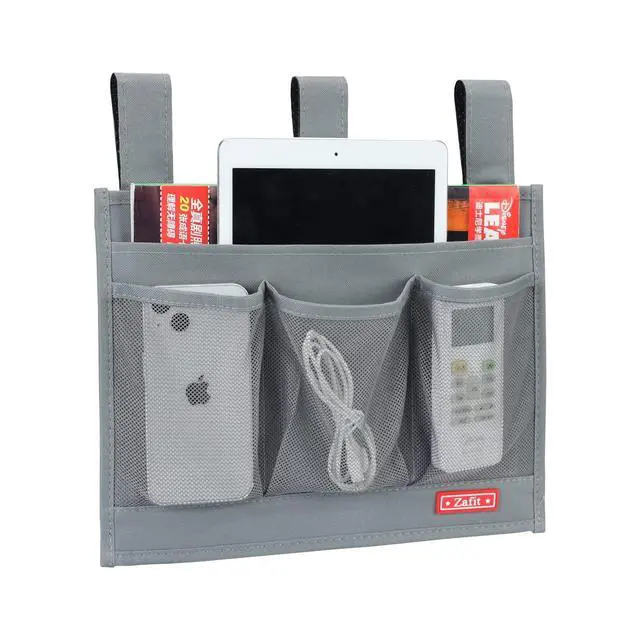 Alt view image 2 of 7 - Hanging Bedside Caddy, Bedside Storage Organizer for Magazine, Phone, Remote control (Classic 4 Pockets-Grey)