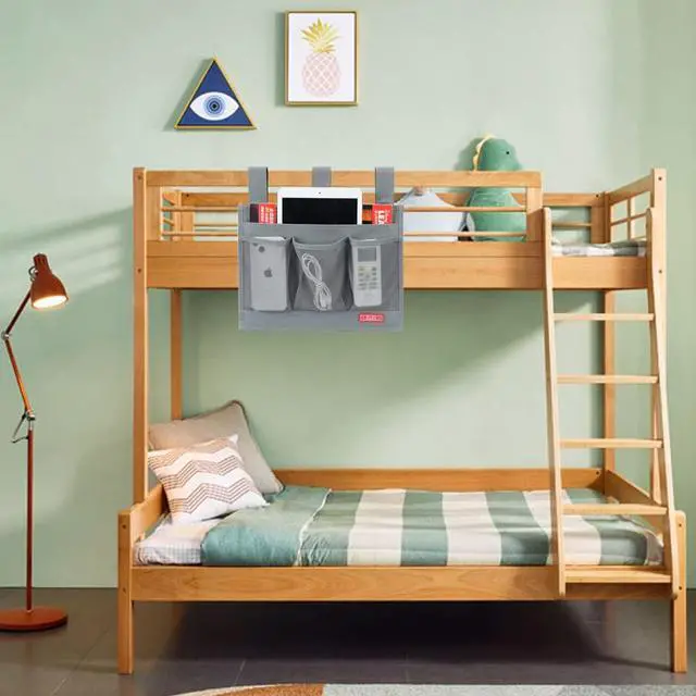 Alt view image 7 of 7 - Hanging Bedside Caddy, Bedside Storage Organizer for Magazine, Phone, Remote control (Classic 4 Pockets-Grey)