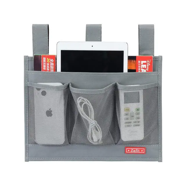 Alt view image 3 of 7 - Hanging Bedside Caddy, Bedside Storage Organizer for Magazine, Phone, Remote control (Classic 4 Pockets-Grey)