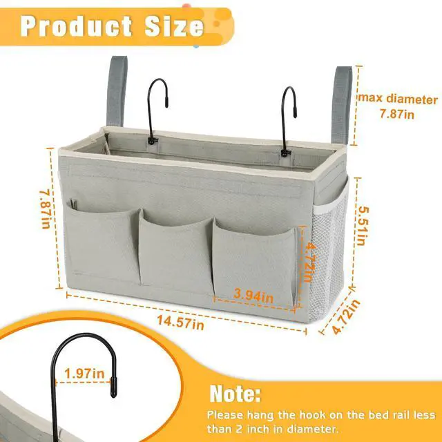 Alt view image 3 of 6 - Bedside Caddy, Bedside Storage Bag Hanging Organizer for Bunk Bed | Bed Caddy with Fixed Straps and Water Bottle Holder for Home, College Dorm, Bunk Bed, Hospital Bed and Crib Bed Rails