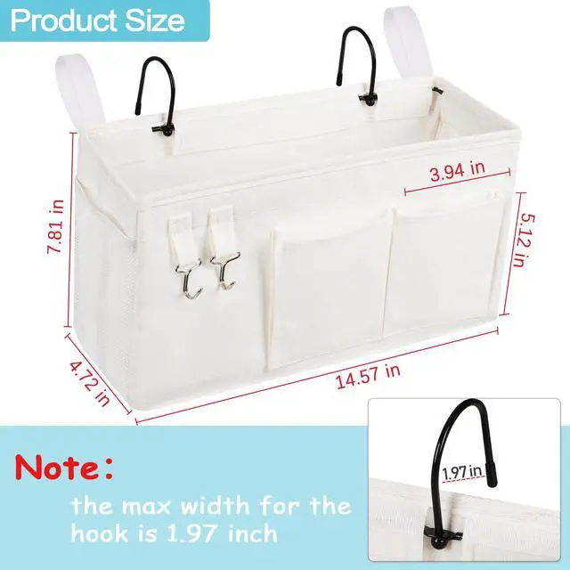 Alt view image 4 of 7 - B Bedside Storage Bag Hanging Organizer for Bunk Dorm Bed Rail | Bed Caddy with Hooks, Top Bunks and Dorm Essentials for Water, Tissues, Tablets, Books, Phones, Remotes and Other Necessories