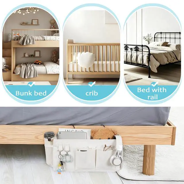 Alt view image 5 of 7 - B Bedside Storage Bag Hanging Organizer for Bunk Dorm Bed Rail | Bed Caddy with Hooks, Top Bunks and Dorm Essentials for Water, Tissues, Tablets, Books, Phones, Remotes and Other Necessories