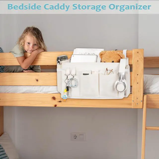 Alt view image 6 of 7 - B Bedside Storage Bag Hanging Organizer for Bunk Dorm Bed Rail | Bed Caddy with Hooks, Top Bunks and Dorm Essentials for Water, Tissues, Tablets, Books, Phones, Remotes and Other Necessories