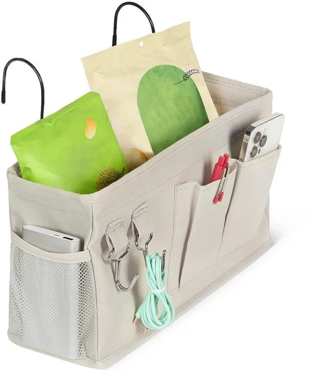 Main image of Bedside Caddy Hanging Storage Organizer for Phone and Bedside Essentials, 4.72 x 14.57 x 7.87 in, Dark Grey Linen