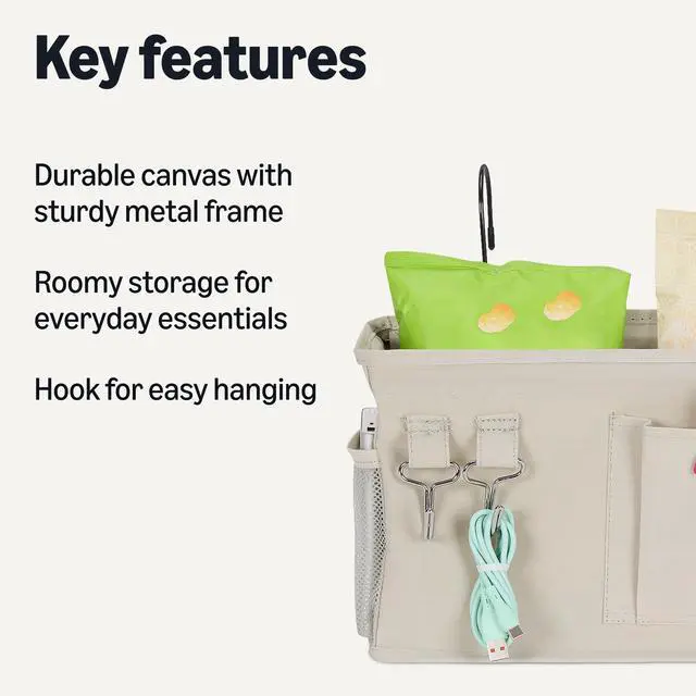 Alt view image 2 of 5 - Bedside Caddy Hanging Storage Organizer for Phone and Bedside Essentials, 4.72 x 14.57 x 7.87 in, Dark Grey Linen