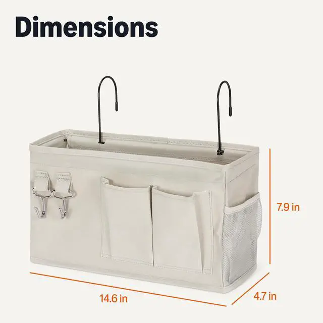 Alt view image 5 of 5 - Bedside Caddy Hanging Storage Organizer for Phone and Bedside Essentials, 4.72 x 14.57 x 7.87 in, Dark Grey Linen