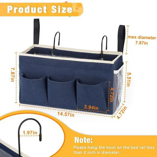 Alt view image 3 of 6 - Bedside Caddy, Bedside Storage Bag Hanging Organizer for Bunk Bed | Bed Caddy with Fixed Straps and Water Bottle Holder for Home, College Dorm, Bunk Bed, Hospital Bed and Crib Bed Rails